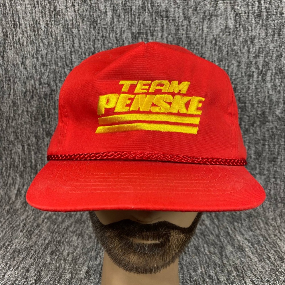 Vintage KC Team Penske Hat Men Red Yellow Racing Roped Nascar Strapback Cap
